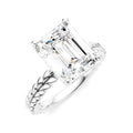 1/10 Ctw Emerald Shape Round Cut Diamond Semi-Mount Engagement Ring in 14K White Gold