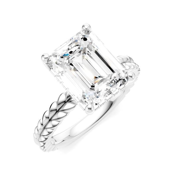1/10 Ctw Emerald Shape Round Cut Diamond Semi-Mount Engagement Ring in 14K White Gold