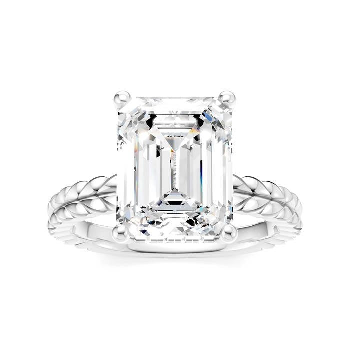 1/10 Ctw Emerald Shape Round Cut Diamond Semi-Mount Engagement Ring in 14K White Gold