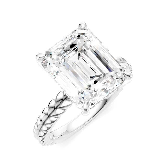 1/8 Ctw Emerald Shape Round Cut Diamond Semi-Mount Engagement Ring in 14K White Gold