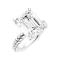 1/8 Ctw Emerald Shape Round Cut Diamond Semi-Mount Engagement Ring in 14K White Gold