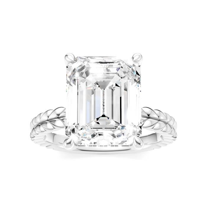 1/8 Ctw Emerald Shape Round Cut Diamond Semi-Mount Engagement Ring in 14K White Gold