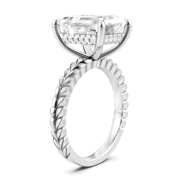 1/8 Ctw Emerald Shape Round Cut Diamond Semi-Mount Engagement Ring in 14K White Gold