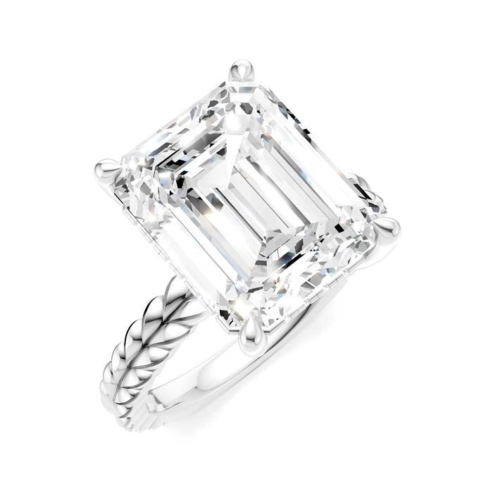 1/8 Ctw Emerald Shape Round Cut Diamond Semi-Mount Engagement Ring in 14K White Gold