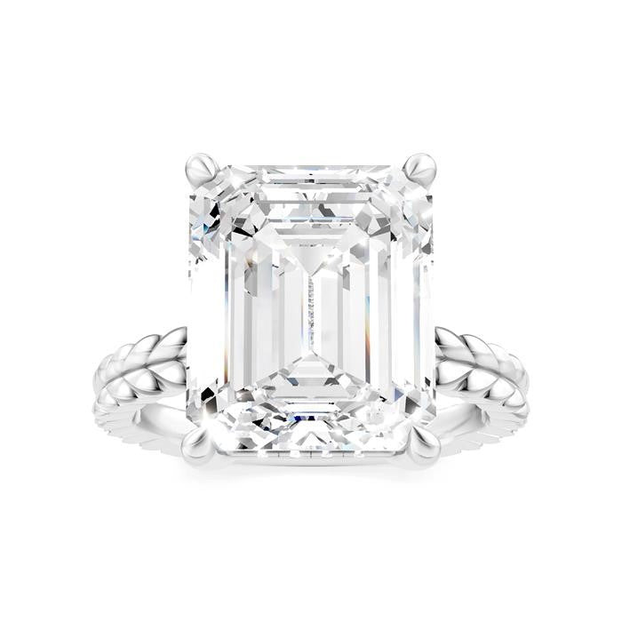 1/8 Ctw Emerald Shape Round Cut Diamond Semi-Mount Engagement Ring in 14K White Gold