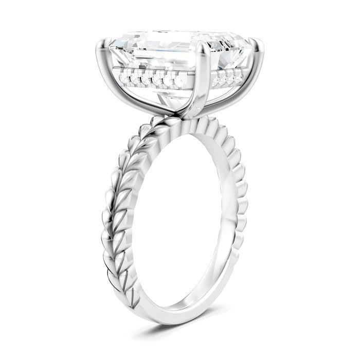 1/8 Ctw Emerald Shape Round Cut Diamond Semi-Mount Engagement Ring in 14K White Gold