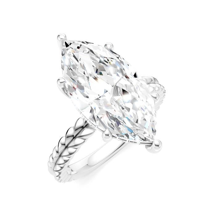 1/8 Ctw Marquise Shape Round Cut Diamond Semi-Mount Engagement Ring in 14K White Gold