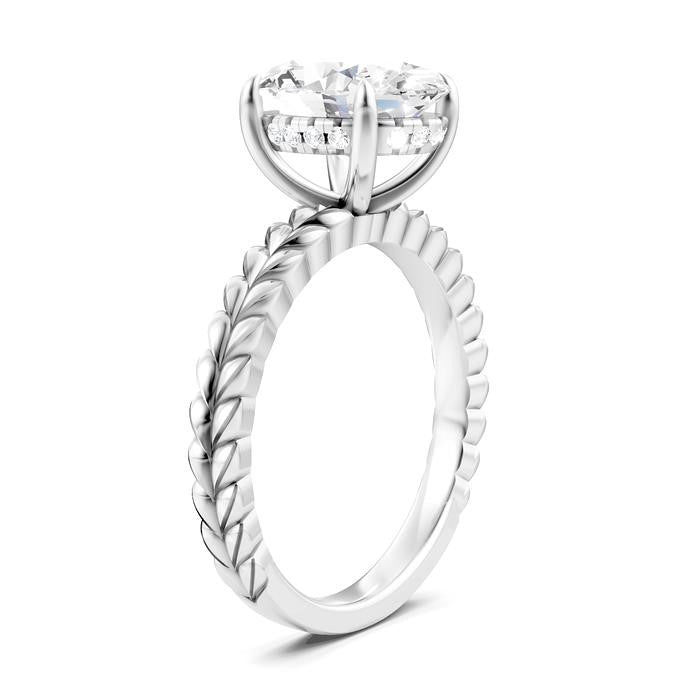 1/10 Ctw Oval Shape Round Cut Diamond Semi-Mount Engagement Ring in 14K White Gold