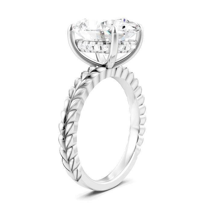 1/10 Ctw Oval Shape Round Cut Diamond Semi-Mount Engagement Ring in 14K White Gold
