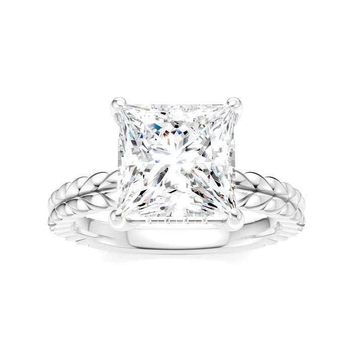 1/10 Ctw Princess Shape Round Cut Diamond Semi-Mount Engagement Ring in 14K White Gold