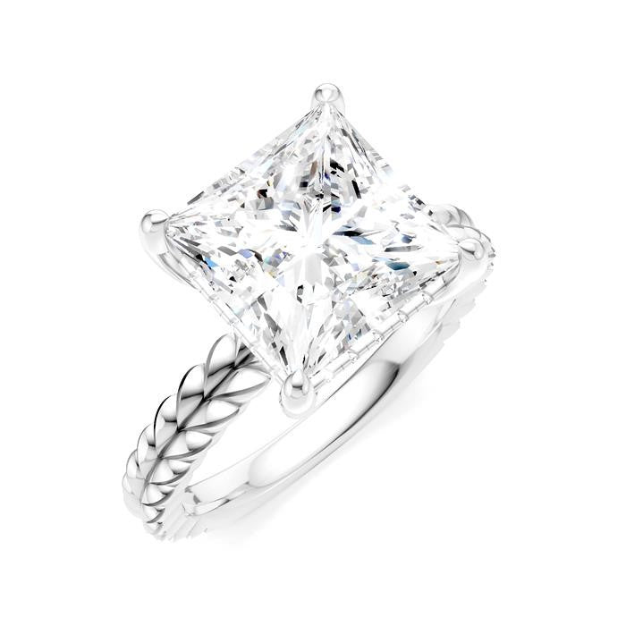1/8 Ctw Princess Shape Round Cut Diamond Semi-Mount Engagement Ring in 14K White Gold