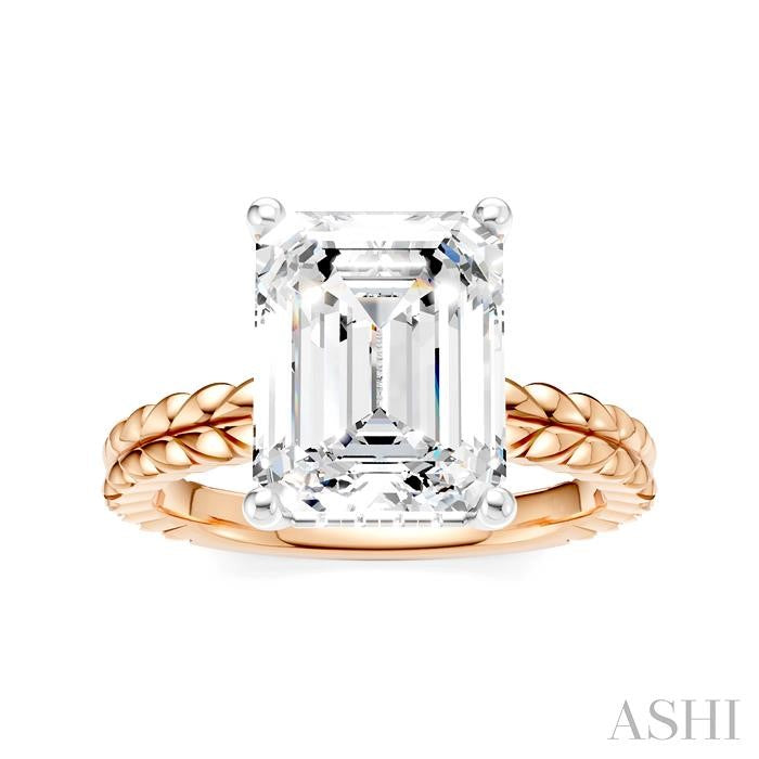 1/10 Ctw Emerald Shape Round Cut Diamond Semi-Mount Engagement Ring in 14K Rose and White Gold