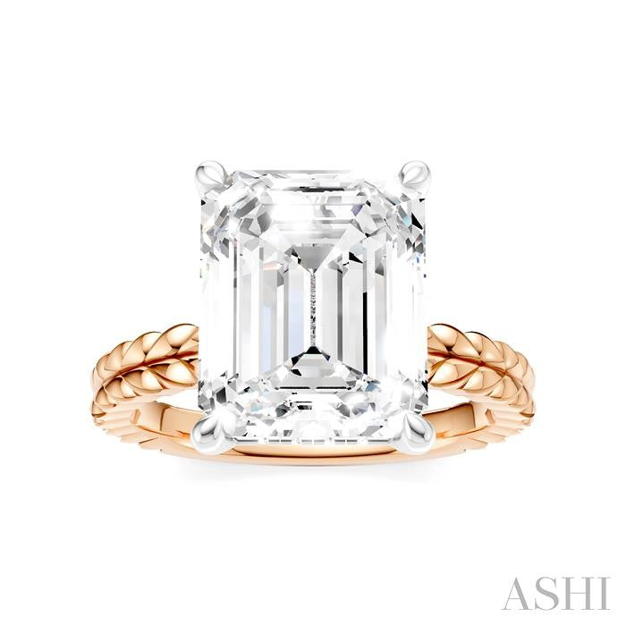 1/8 Ctw Emerald Shape Round Cut Diamond Semi-Mount Engagement Ring in 14K Rose and White Gold