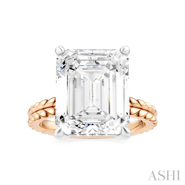 1/8 Ctw Emerald Shape Round Cut Diamond Semi-Mount Engagement Ring in 14K Rose and White Gold