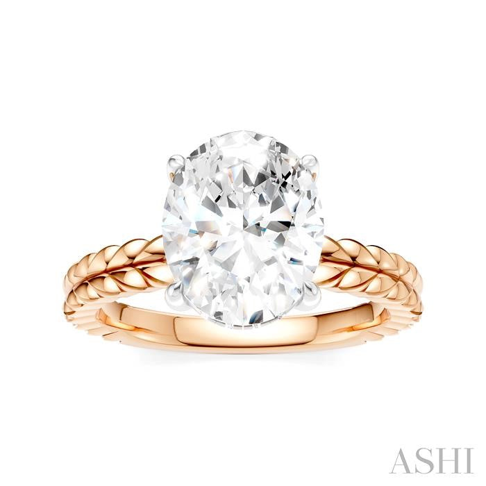 1/10 Ctw Oval Shape Round Cut Diamond Semi-Mount Engagement Ring in 14K Rose and White Gold
