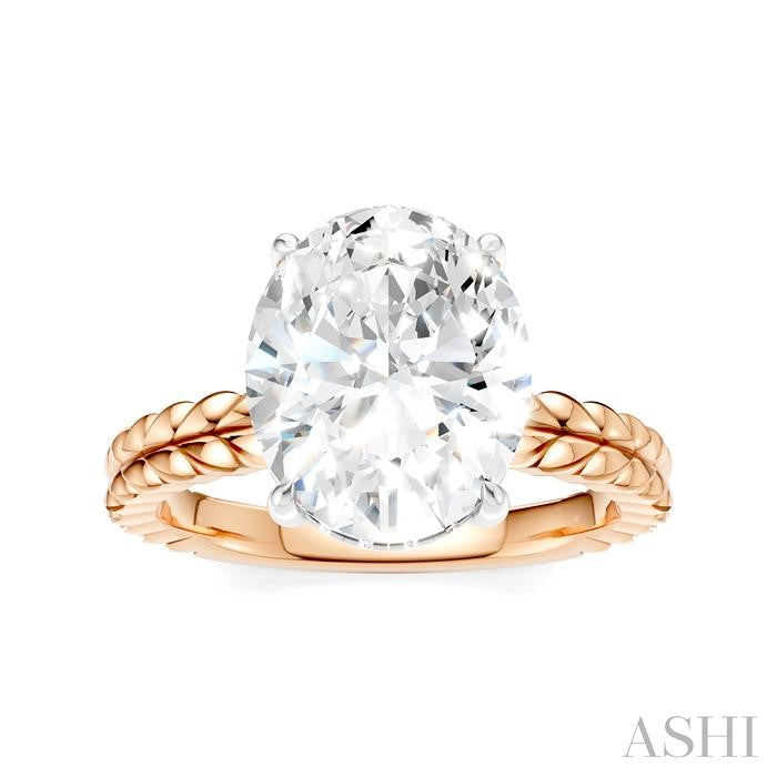 1/10 Ctw Oval Shape Round Cut Diamond Semi-Mount Engagement Ring in 14K Rose and White Gold