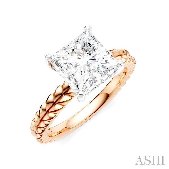 1/10 Ctw Princess Shape Round Cut Diamond Semi-Mount Engagement Ring in 14K Rose and White Gold