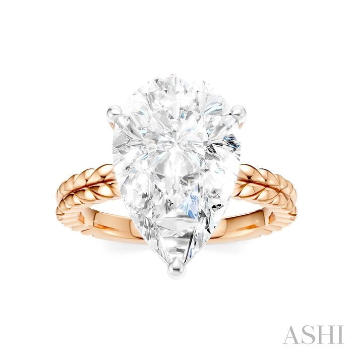 1/8 Ctw Pear Shape Round Cut Diamond Semi-Mount Engagement Ring in 14K Rose and White Gold