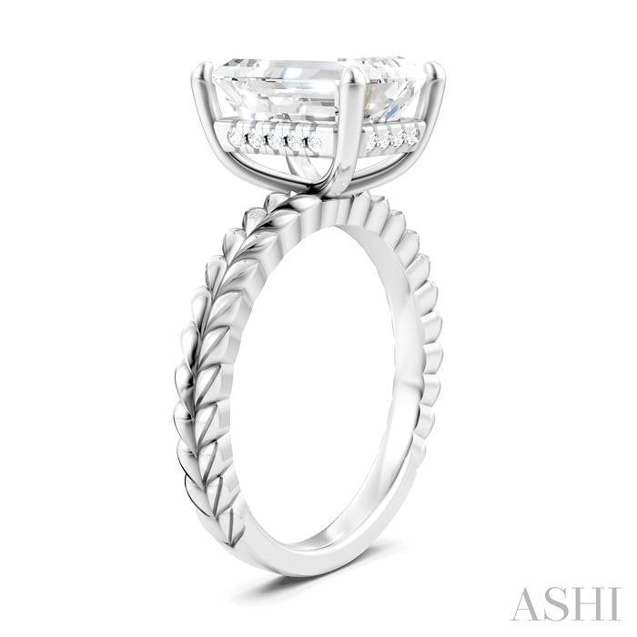 1/10 Ctw Emerald Shape Round Cut Diamond Semi-Mount Engagement Ring in 14K White Gold