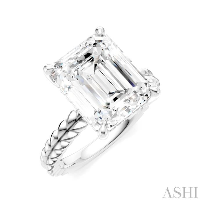 1/8 Ctw Emerald Shape Round Cut Diamond Semi-Mount Engagement Ring in 14K White Gold