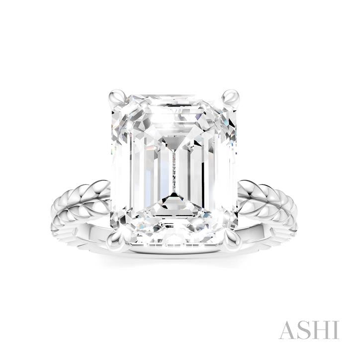 1/8 Ctw Emerald Shape Round Cut Diamond Semi-Mount Engagement Ring in 14K White Gold