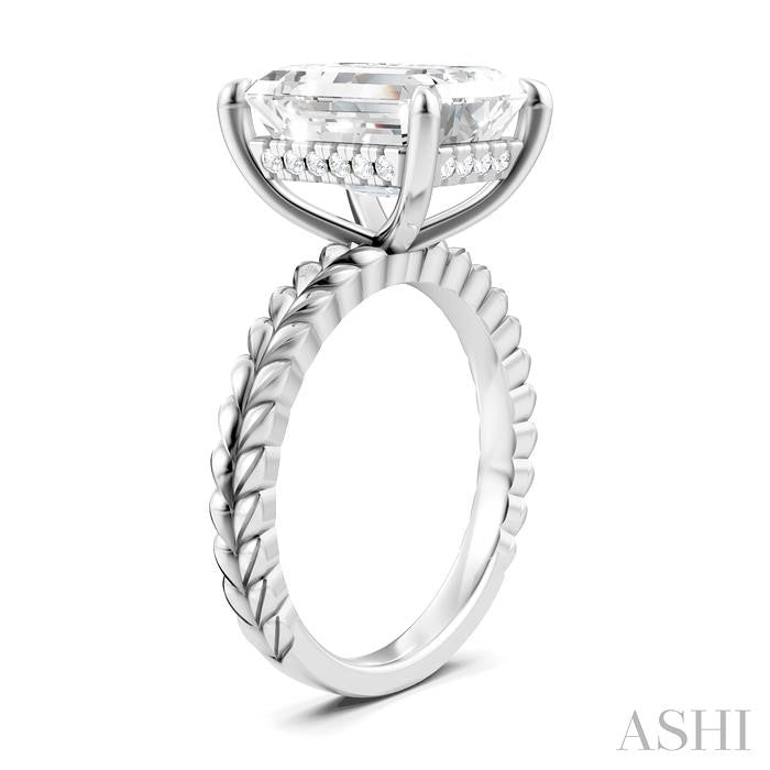 1/8 Ctw Emerald Shape Round Cut Diamond Semi-Mount Engagement Ring in 14K White Gold