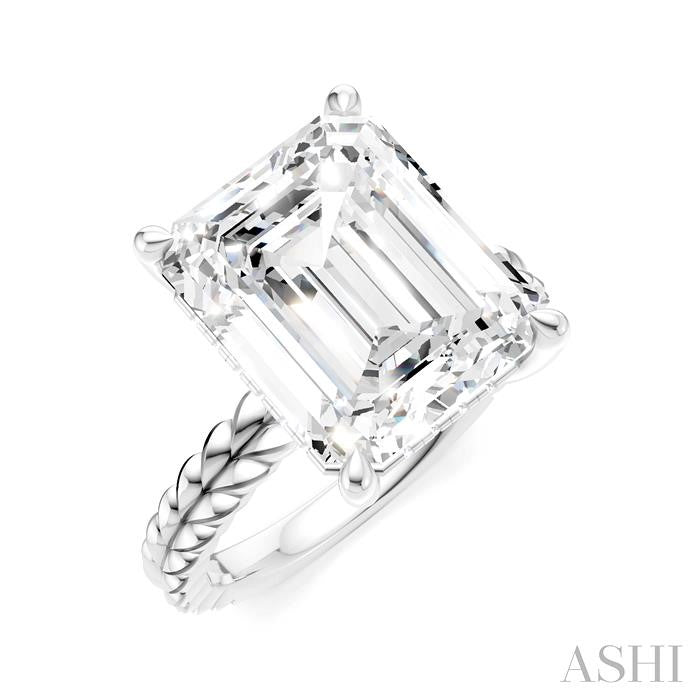 1/8 Ctw Emerald Shape Round Cut Diamond Semi-Mount Engagement Ring in 14K White Gold
