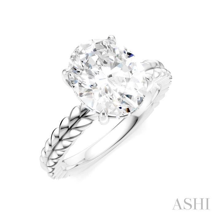 1/10 Ctw Oval Shape Round Cut Diamond Semi-Mount Engagement Ring in 14K White Gold