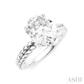 1/10 Ctw Oval Shape Round Cut Diamond Semi-Mount Engagement Ring in 14K White Gold