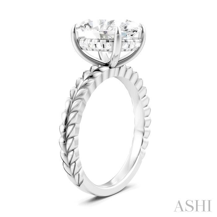 1/10 Ctw Oval Shape Round Cut Diamond Semi-Mount Engagement Ring in 14K White Gold