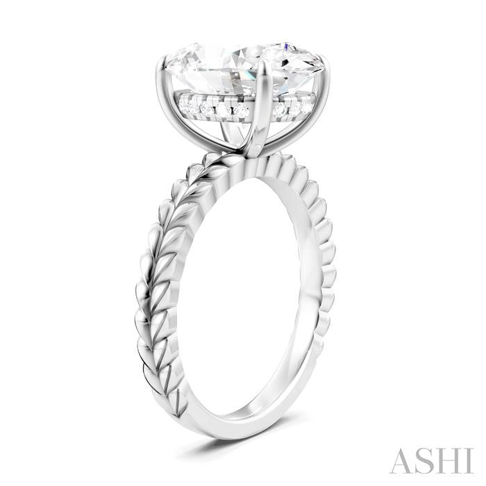 1/10 Ctw Oval Shape Round Cut Diamond Semi-Mount Engagement Ring in 14K White Gold