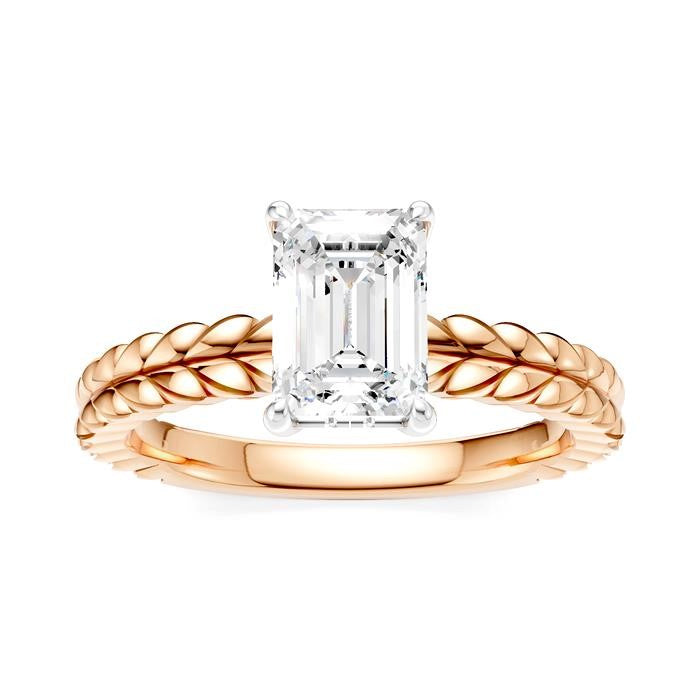 1/20 Ctw Emerald Shape Round Cut Diamond Semi-Mount Engagement Ring in 14K Rose and White Gold