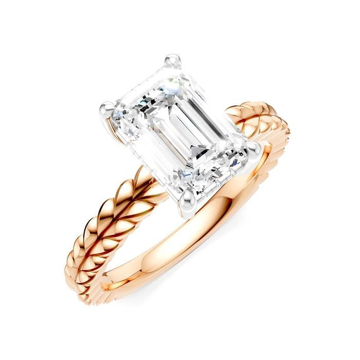 1/10 Ctw Emerald Shape Round Cut Diamond Semi-Mount Engagement Ring in 14K Rose and White Gold