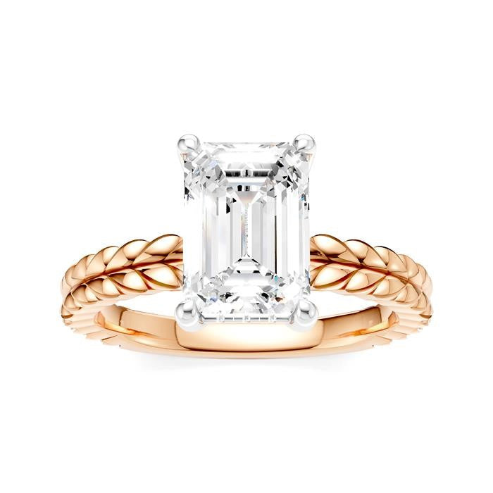 1/10 Ctw Emerald Shape Round Cut Diamond Semi-Mount Engagement Ring in 14K Rose and White Gold