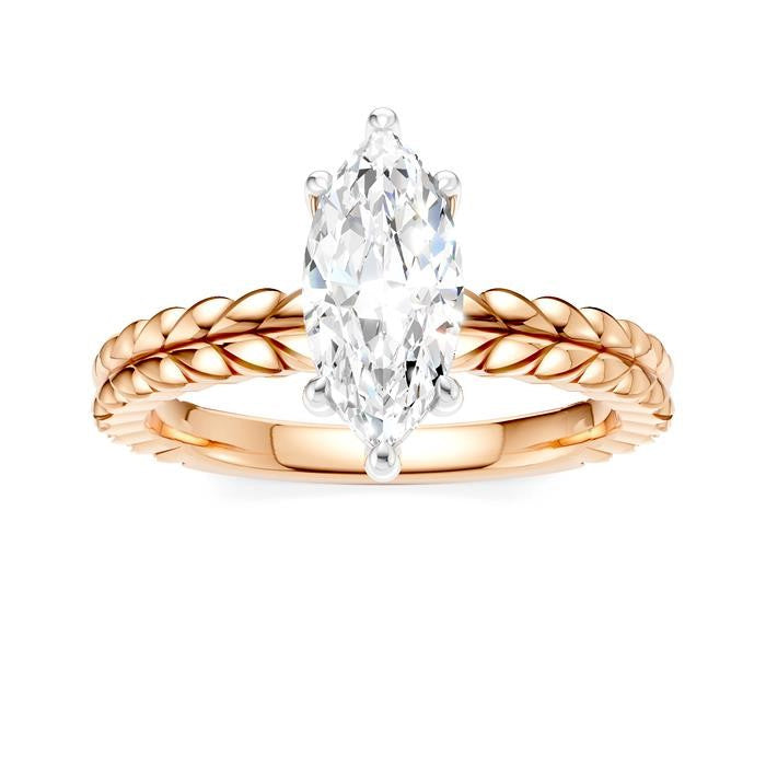 1/20 Ctw Marquise Shape Round Cut Diamond Semi-Mount Engagement Ring in 14K Rose and White Gold