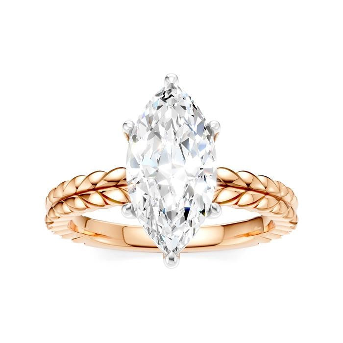 1/10 Ctw Marquise Shape Round Cut Diamond Semi-Mount Engagement Ring in 14K Rose and White Gold