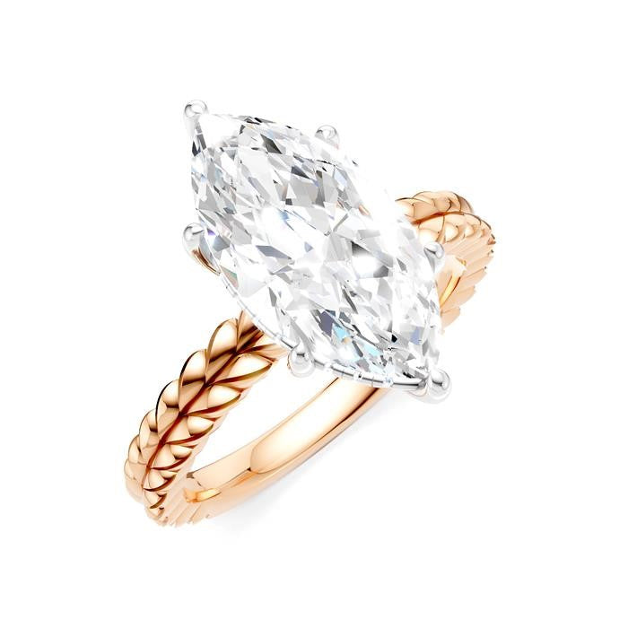 1/10 Ctw Marquise Shape Round Cut Diamond Semi-Mount Engagement Ring in 14K Rose and White Gold