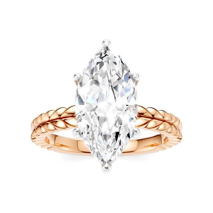1/10 Ctw Marquise Shape Round Cut Diamond Semi-Mount Engagement Ring in 14K Rose and White Gold