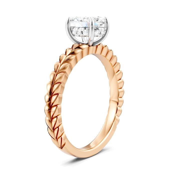 1/20 Ctw Oval Shape Round Cut Diamond Semi-Mount Engagement Ring in 14K Rose and White Gold