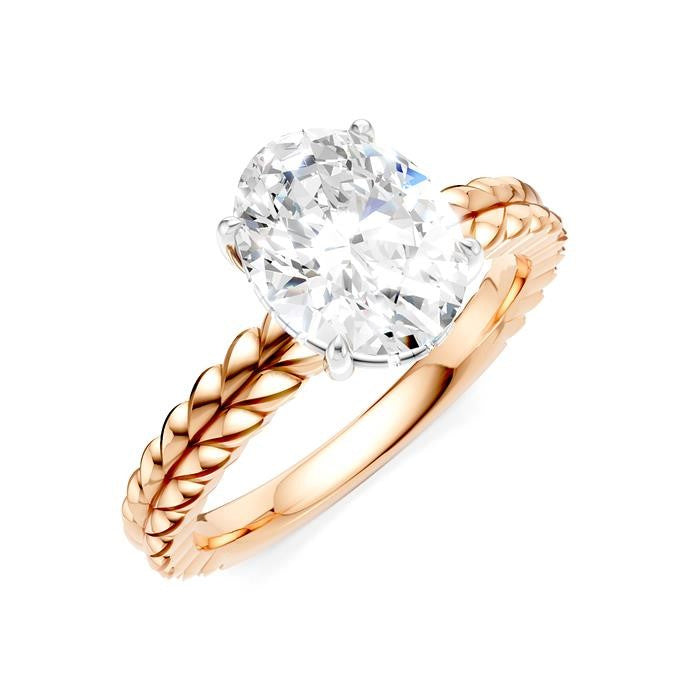 1/20 Ctw Oval Shape Round Cut Diamond Semi-Mount Engagement Ring in 14K Rose and White Gold