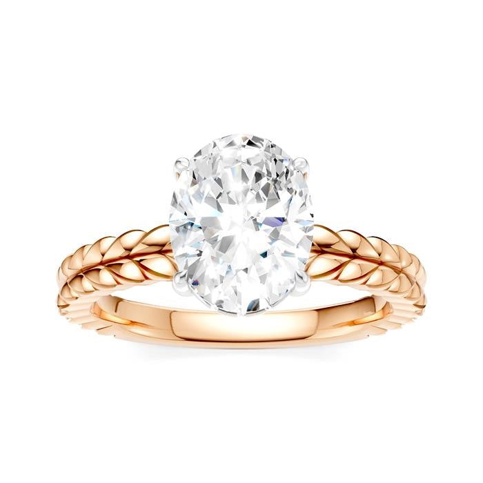 1/20 Ctw Oval Shape Round Cut Diamond Semi-Mount Engagement Ring in 14K Rose and White Gold