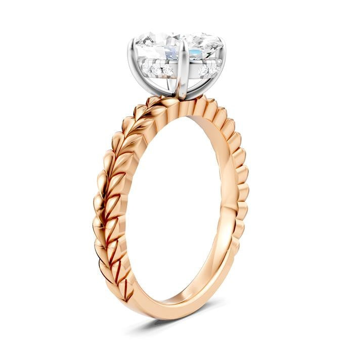 1/20 Ctw Oval Shape Round Cut Diamond Semi-Mount Engagement Ring in 14K Rose and White Gold