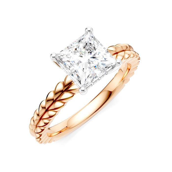 1/20 Ctw Princess Shape Round Cut Diamond Semi-Mount Engagement Ring in 14K Rose and White Gold