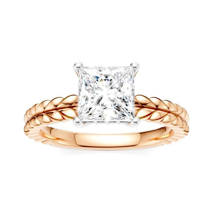 1/20 Ctw Princess Shape Round Cut Diamond Semi-Mount Engagement Ring in 14K Rose and White Gold