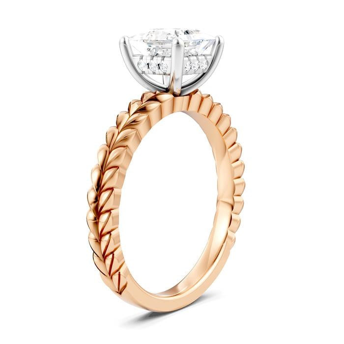 1/20 Ctw Princess Shape Round Cut Diamond Semi-Mount Engagement Ring in 14K Rose and White Gold
