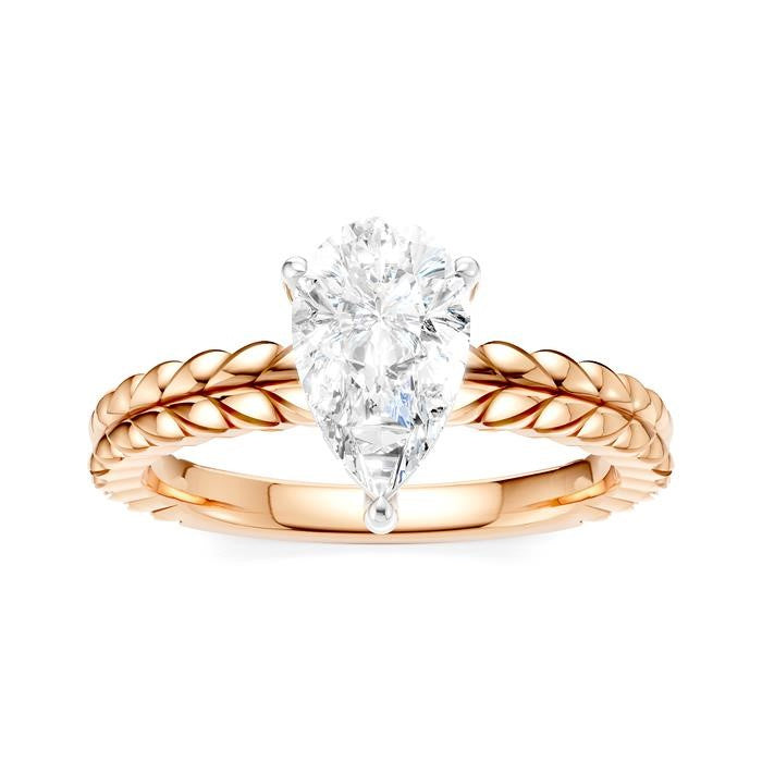 1/20 Ctw Pear Shape Round Cut Diamond Semi-Mount Engagement Ring in 14K Rose and White Gold
