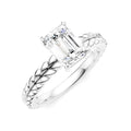1/20 Ctw Emerald Shape Round Cut Diamond Semi-Mount Engagement Ring in 14K White Gold