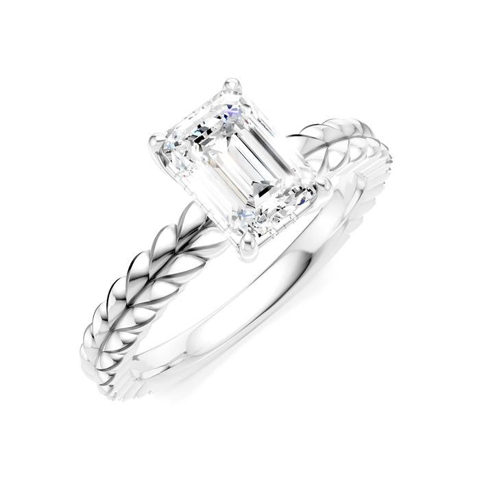 1/20 Ctw Emerald Shape Round Cut Diamond Semi-Mount Engagement Ring in 14K White Gold