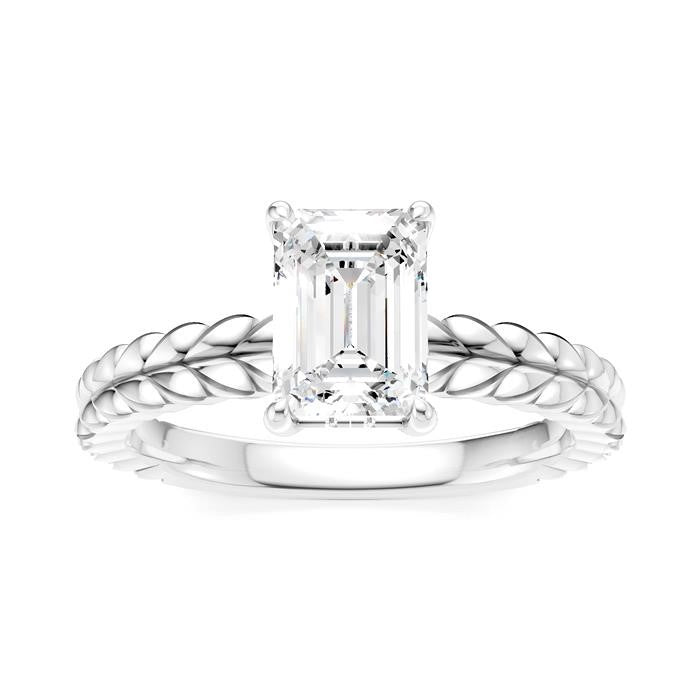 1/20 Ctw Emerald Shape Round Cut Diamond Semi-Mount Engagement Ring in 14K White Gold