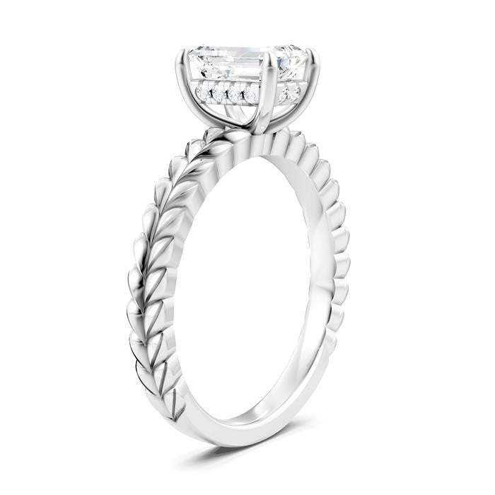 1/20 Ctw Emerald Shape Round Cut Diamond Semi-Mount Engagement Ring in 14K White Gold
